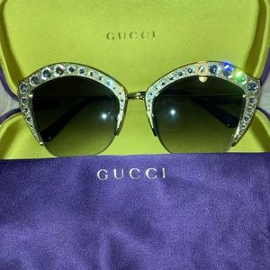 Gucci Swarovski crystal and gold metal cat eye sunglasses
